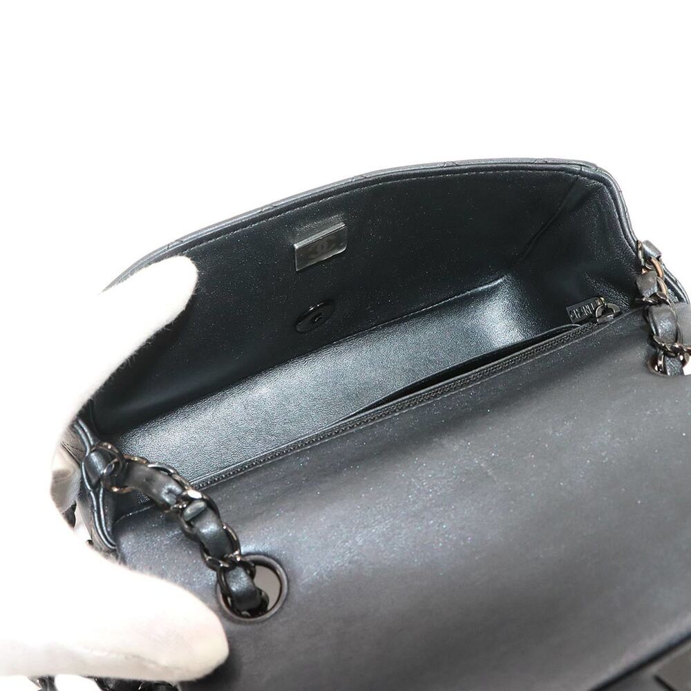 Chanel Mini Matelasse 20 Chain Shoulder Handbag, Leather, Gray, A69900, Black... - Picture 7 of 10